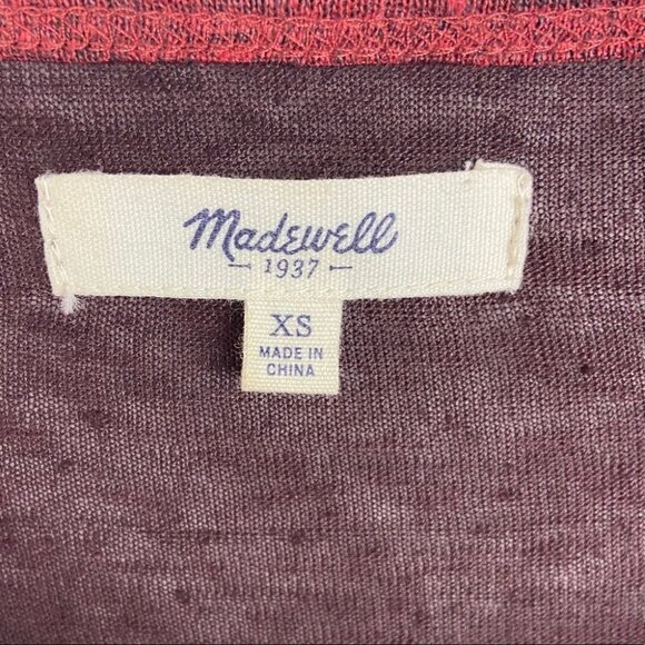 Madewell 100% Linen Curveball Long Sleeve Tee Red Size XS Pocket Crew Neck Top - Picture 3 of 9